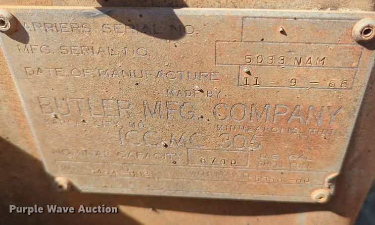 image for item MX9500 1966 Butler MFG Co  tank trailer