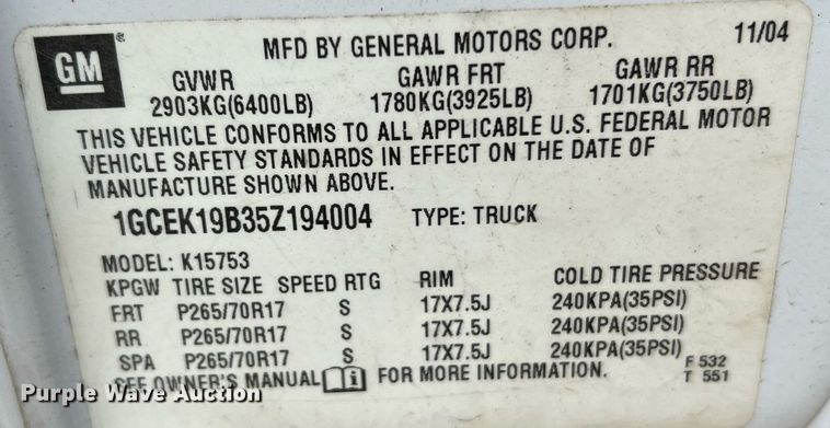 image for item NI9059 2005 Chevrolet Silverado 1500  Ext. Cab pickup truck cab and chassis