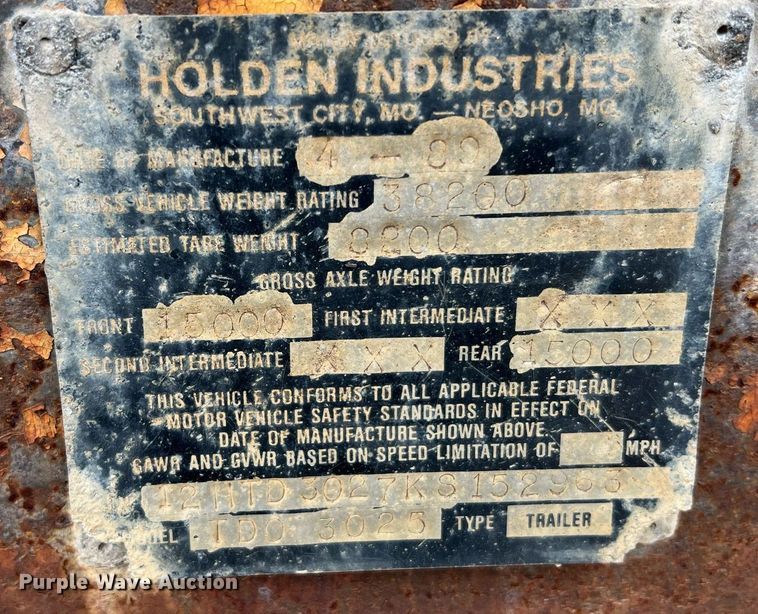 image for item NI9062 1989 Holden TD03025  equipment trailer