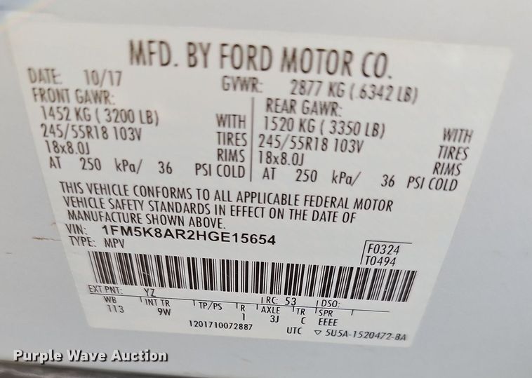 image for item NJ9914 2017 Ford Explorer Police Interceptor  SUV