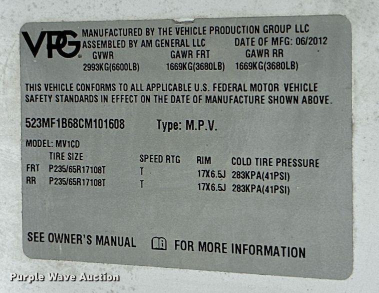 image for item NO9324 2012 VPG MV-1  handicap accessible van