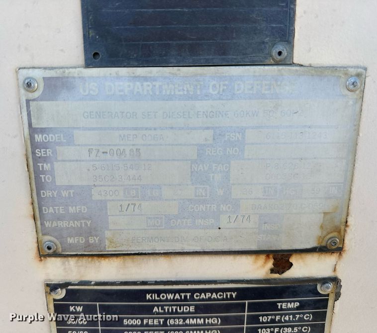 image for item NQ9431 1974 Fermont MEP-006A  generator