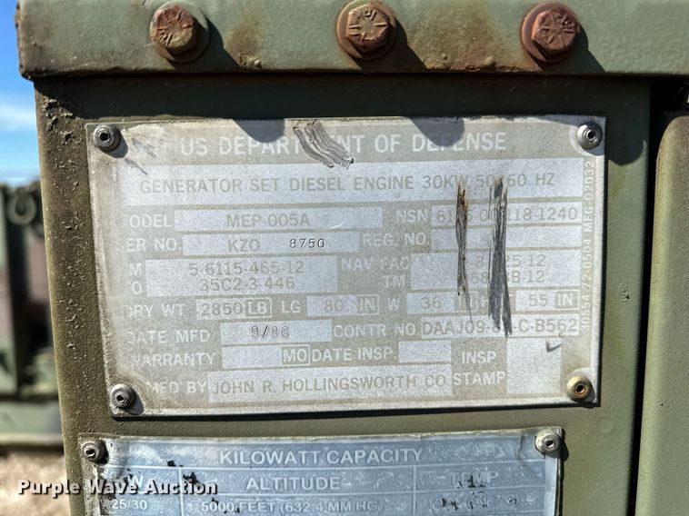 image for item NQ9436 1986 John R Hollingsworth MEP-005A  generator