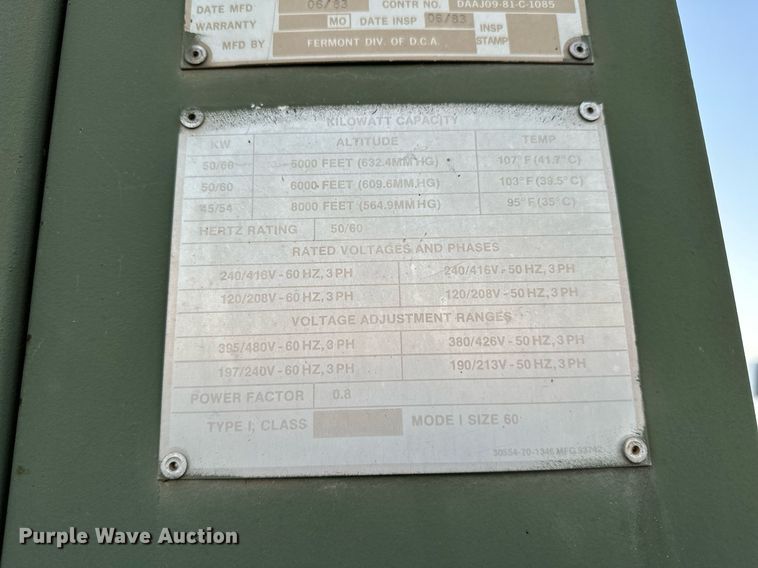 image for item NQ9437 1983 Fermont MEP-006A  generator