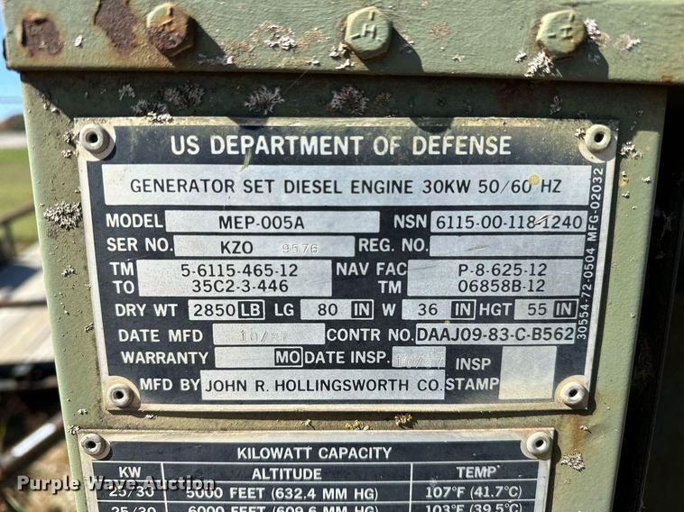 image for item NQ9439 1987 John R Hollingsworth MEP-005A  generator