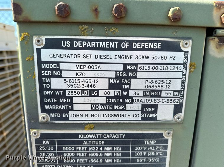 image for item NQ9442 1987 John R Hollingsworth MEP-005A  generator