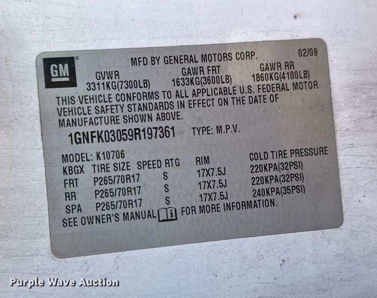 image for item NQ9469 2009 Chevrolet Tahoe Police  SUV