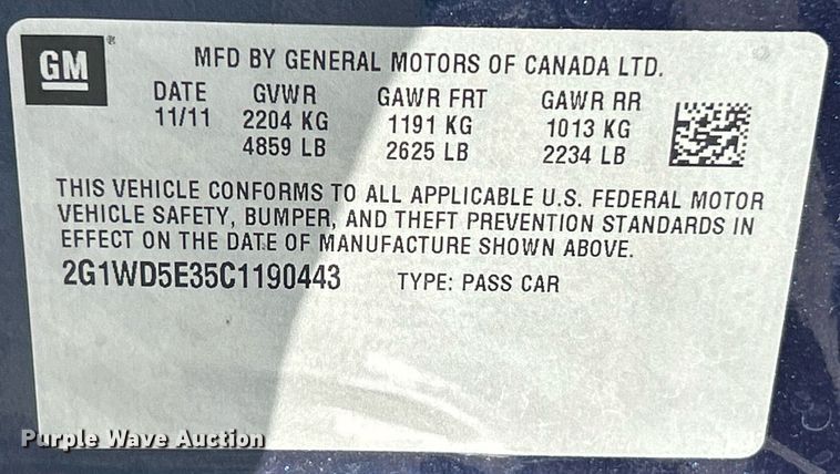 image for item NQ9916 2012 Chevrolet Impala Police Cruiser