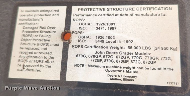 image for item OL9034 2012 John Deere 772GP  motor grader