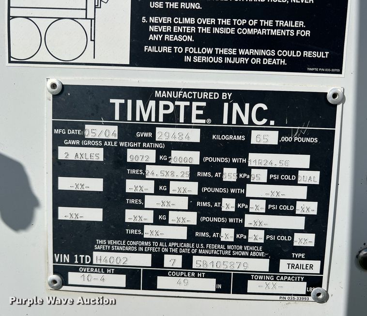 image for item DS2437 2005 Timpte Super Hopper  grain trailer