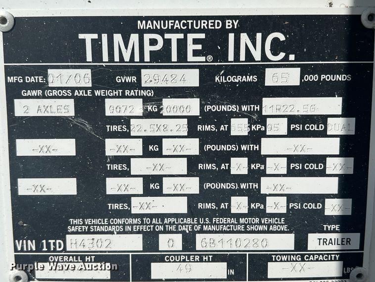 image for item DS2438 2006 Timpte Super Hopper  grain trailer