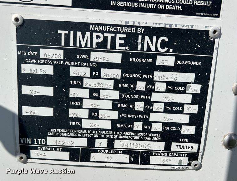 image for item DS2440 2008 Timpte Super Hopper  grain trailer