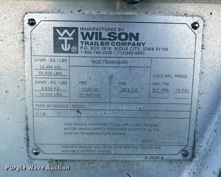 image for item DS2442 2004 Wilson DWH-500  grain trailer