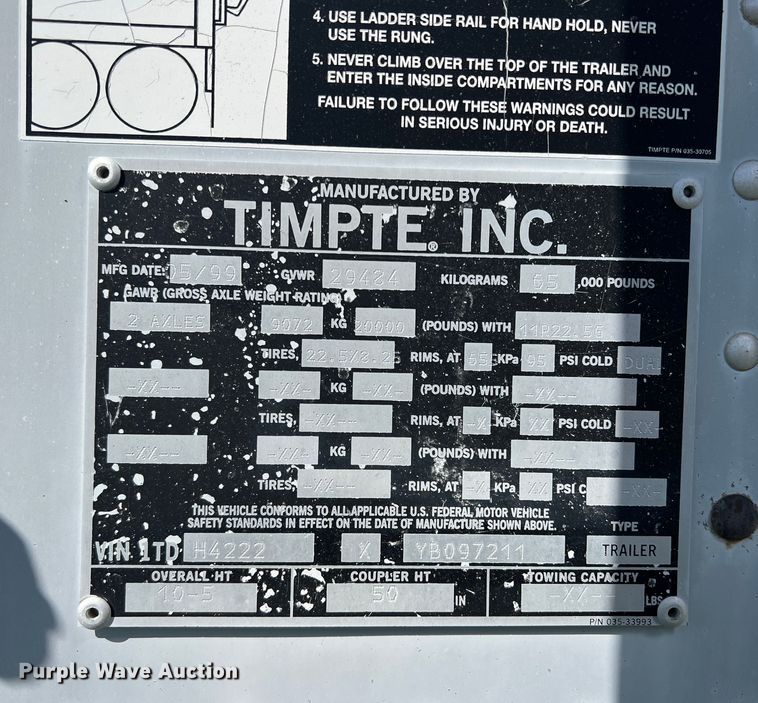 image for item DS2444 2000 Timpte Super Hopper  grain trailer