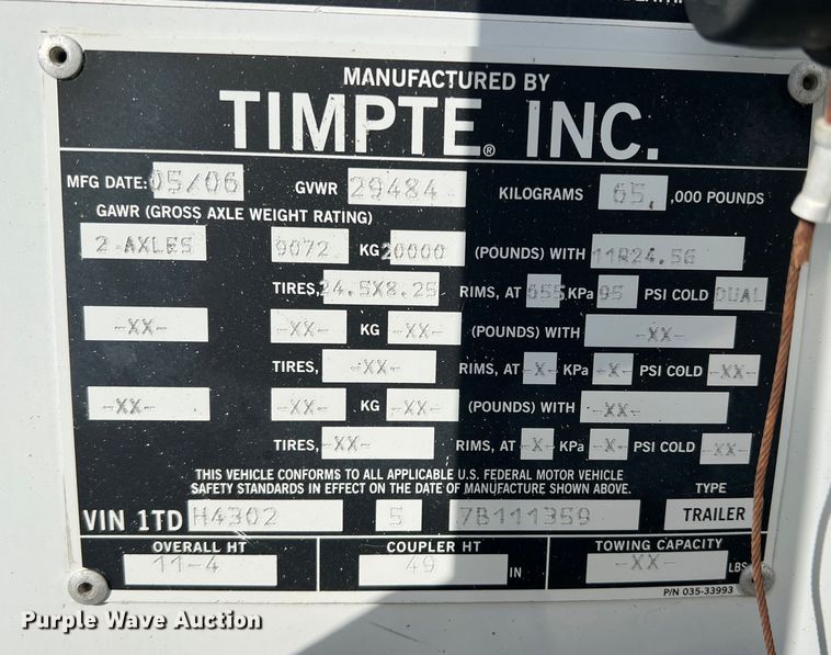 image for item DS2450 2007 Timpte Supper Hopper  grain trailer