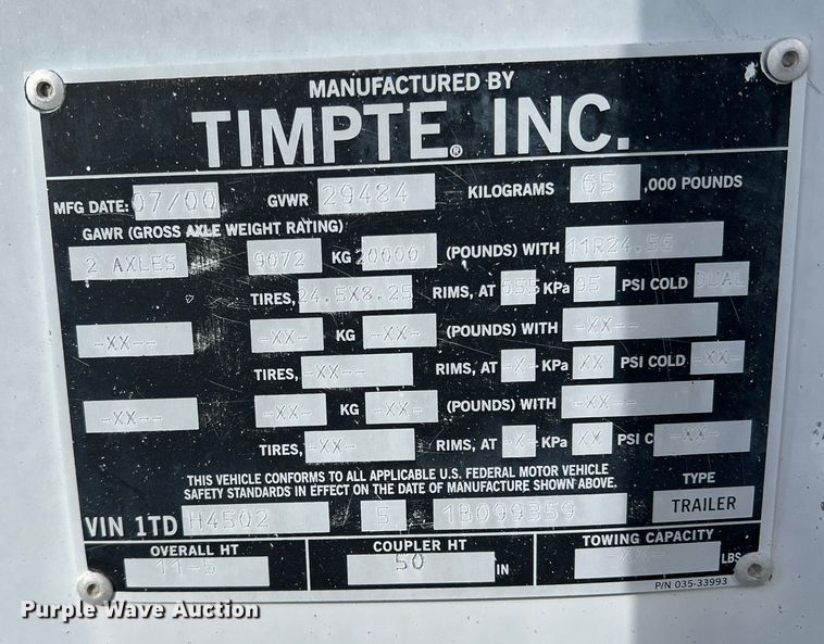 image for item DS2451 2001 Timpte Super Hopper  grain trailer