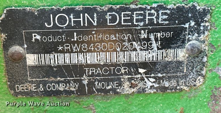 image for item IU9040 2008 John Deere 8430  MFWD tractor
