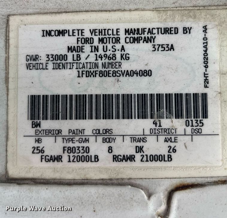 image for item DP2106 1995 Ford F800  delivery truck