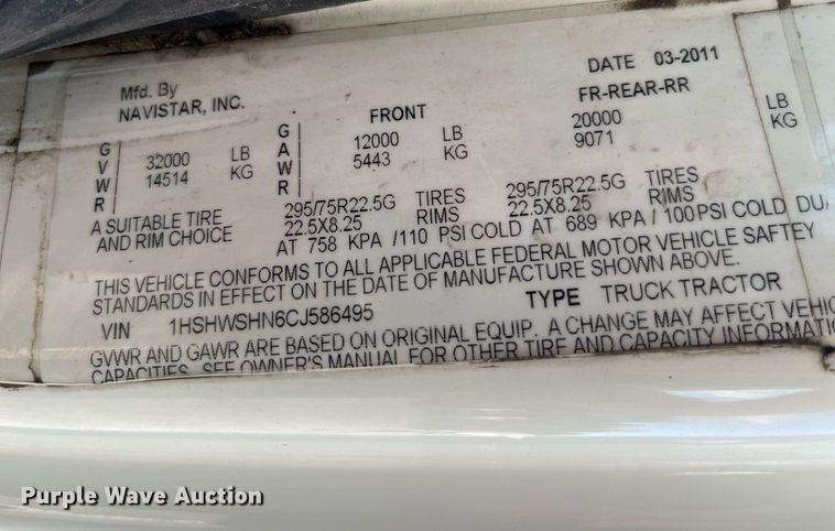 image for item DP2107 2012 International 8600 SBA 4X2  semi truck