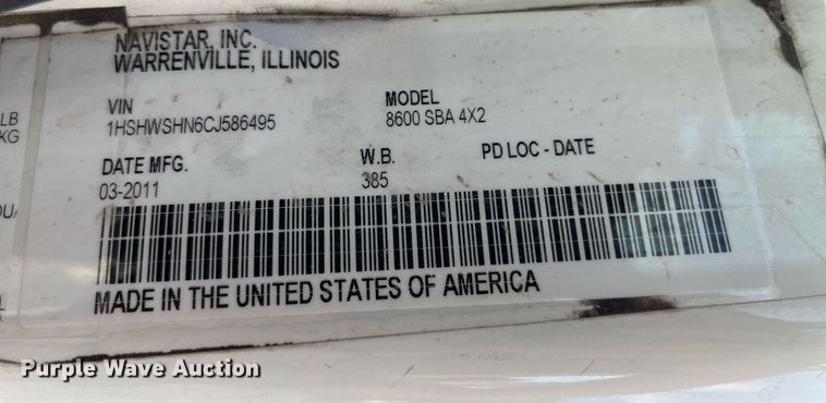 image for item DP2107 2012 International 8600 SBA 4X2  semi truck