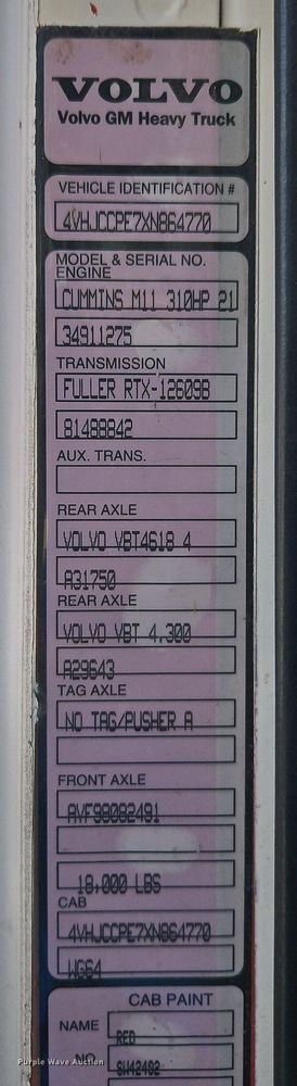 image for item DP2480 1999 Volvo WG64  roll-off container truck