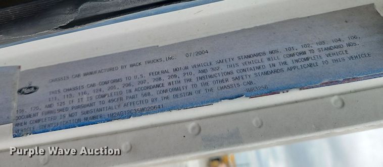 image for item DP2509 2005 Mack CV713  truck chassis