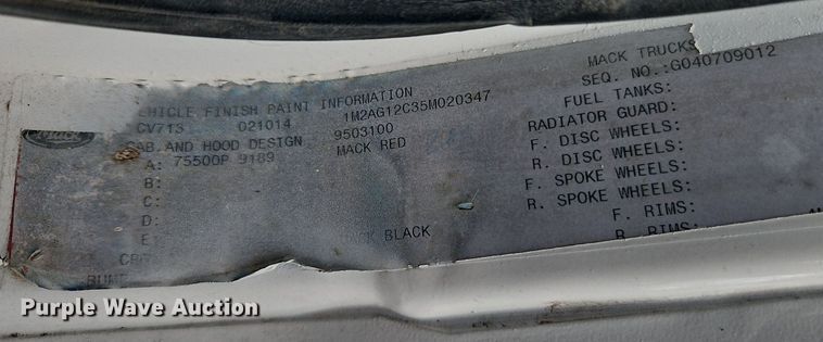 image for item DP2510 2005 Mack CV713  truck chassis