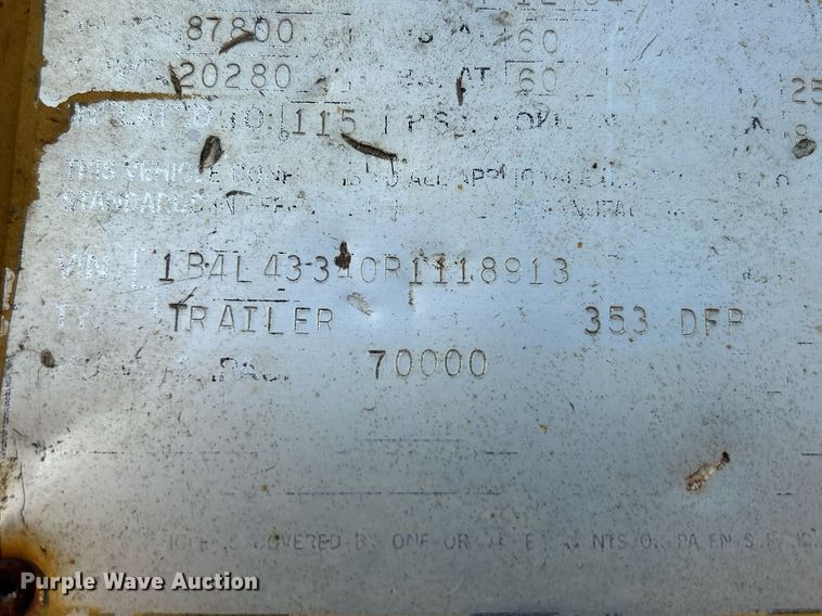 image for item DQ1011 1994 Load King 353 DFP  lowboy equipment trailer