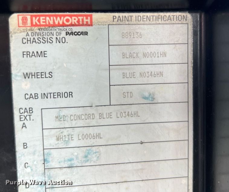 image for item DQ2222 2002 Kenworth T800  truck cab and chassis