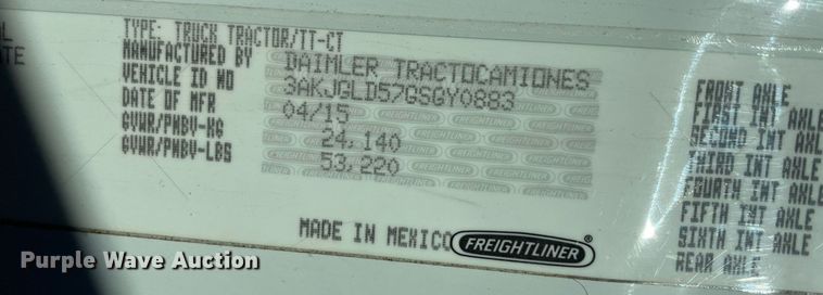 image for item GG9760 2016 Freightliner Cascadia Evolution 125  semi truck