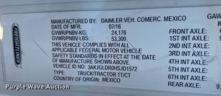 image for item GG9763 2017 Freightliner Cascadia Evolution 125  semi truck