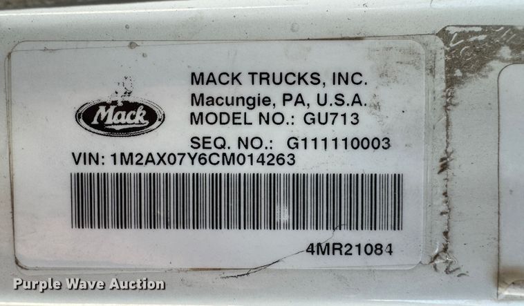 image for item GQ9218 2012 Mack GU700  semi truck