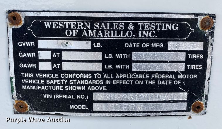 image for item KB9494 1987 Western Sales & Testing of Amarillo Western