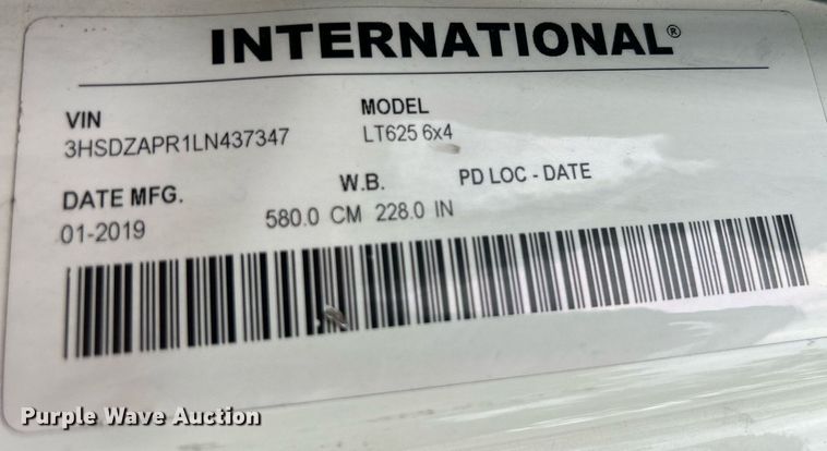 image for item LJ9774 2020 International LT625  truck cab and chassis