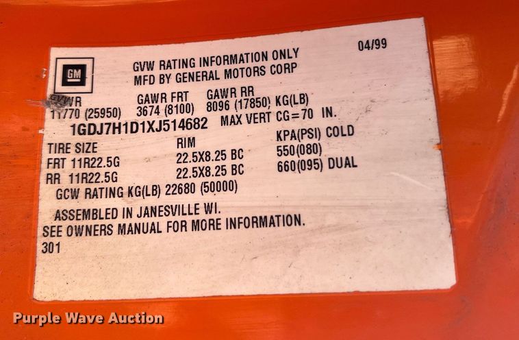 image for item NI9054 1999 GMC C6500  dump flatbed truck