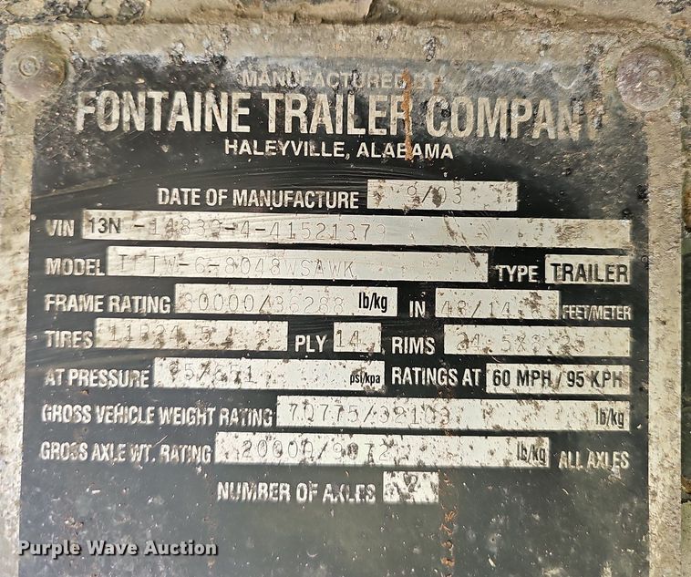 image for item NP9028 2004 Fontaine TFTW-6-8048WSAWK  flatbed trailer