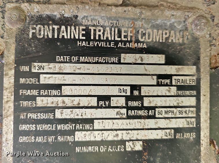 image for item NP9028 2004 Fontaine TFTW-6-8048WSAWK  flatbed trailer