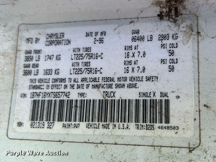 image for item DJ6386 1996 Dodge Ram 1500  pickup truck