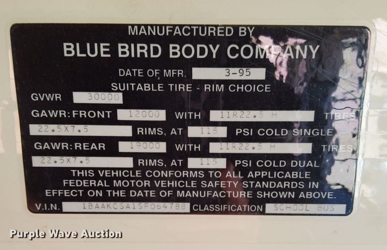 image for item DK8872 1995 Blue Bird TC2000  school bus