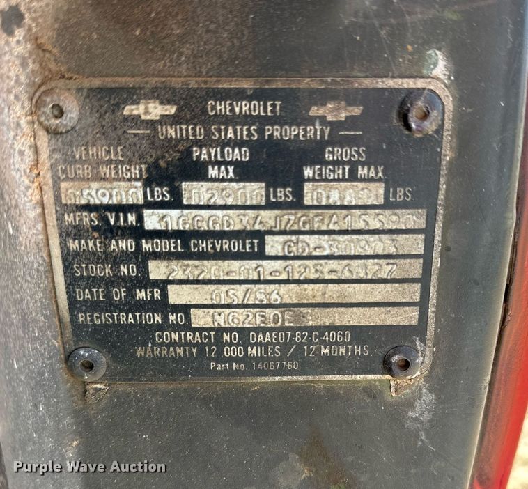 image for item DQ1500 1986 Chevrolet D3P brush fire truck