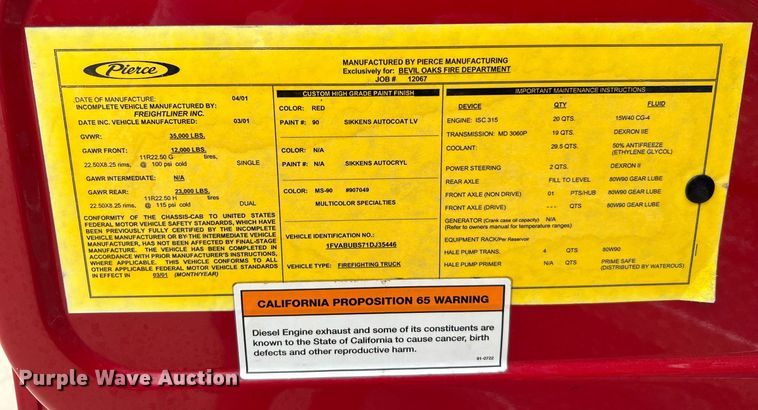 image for item DQ2221 2001 Freightliner FL70  pumper fire truck