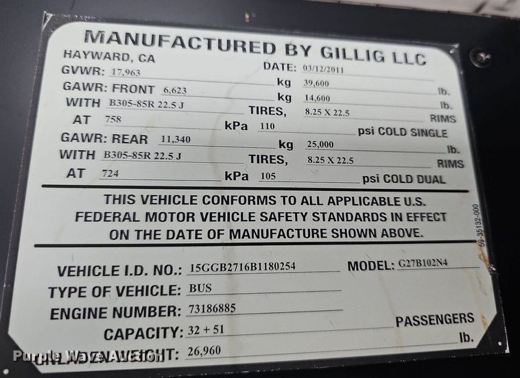 image for item DR5849 2011 Gillig  transit bus