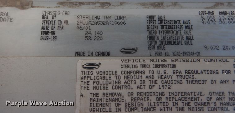 image for item DR5869 2002 Sterling L-Line semi truck