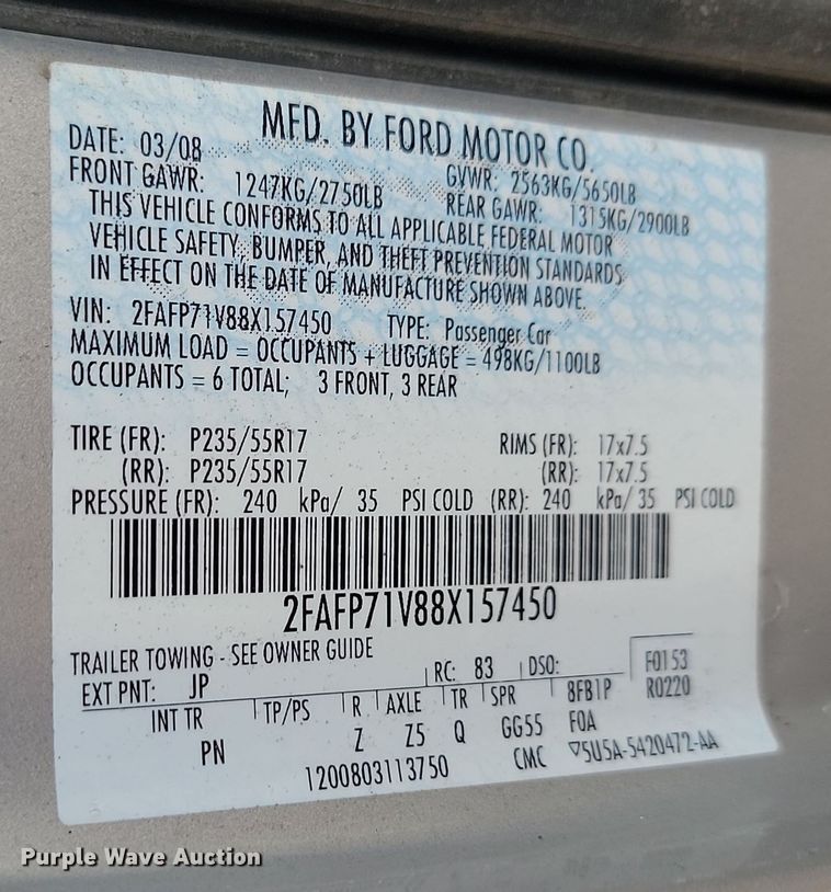 image for item JG9704 2008 Ford Crown Victoria Police Interceptor