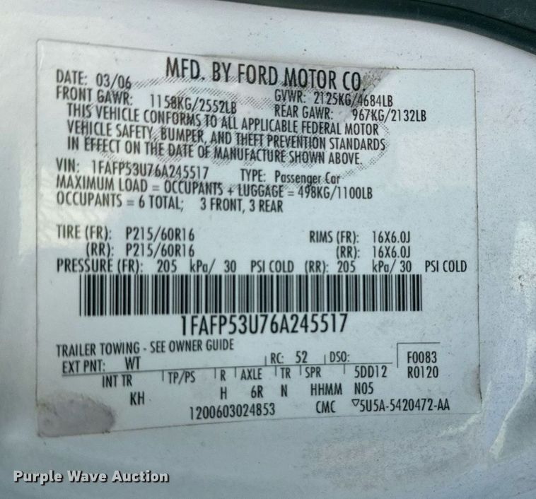 image for item JT9259 2006 Ford Taurus