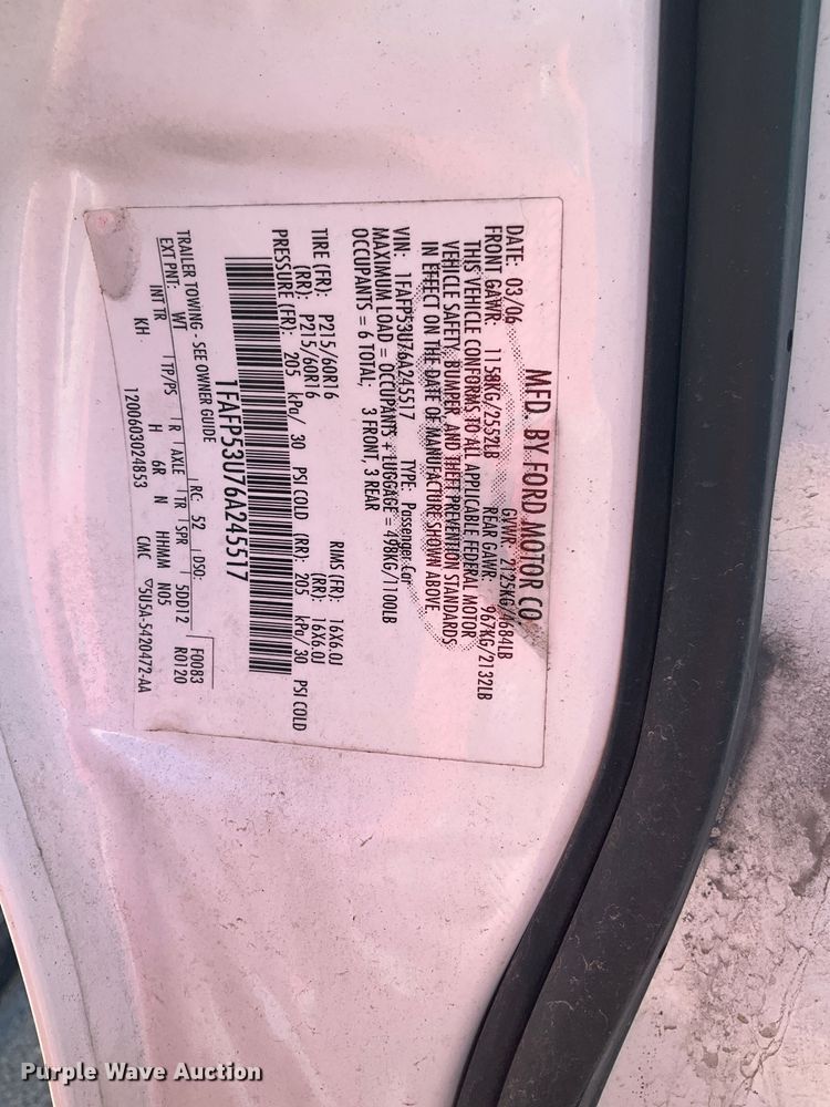 image for item JT9259 2006 Ford Taurus