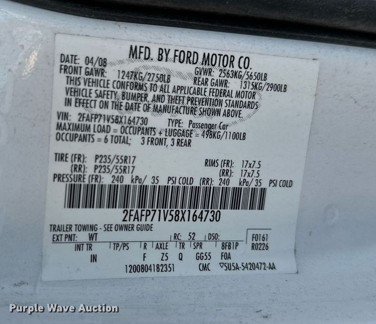 image for item JT9264 2008 Ford Crown Victoria Police Interceptor