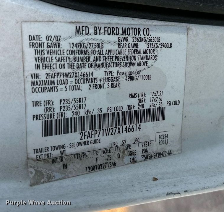 image for item JT9266 2007 Ford Crown Victoria Police Interceptor