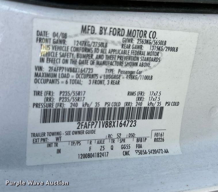 image for item JT9269 2008 Ford Crown Victoria Police Interceptor