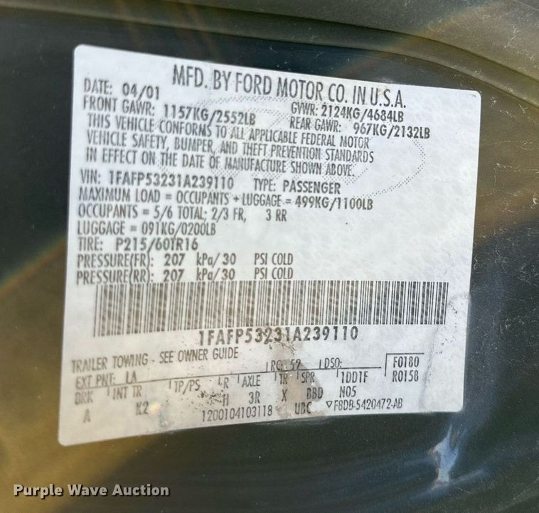 image for item JT9271 2001 Ford Taurus